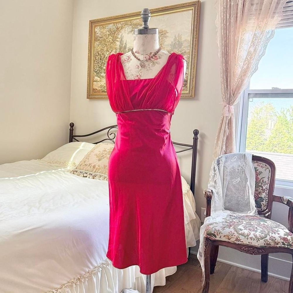 red satin fairy dress  Y2K fiesta red satin midi dress size xs